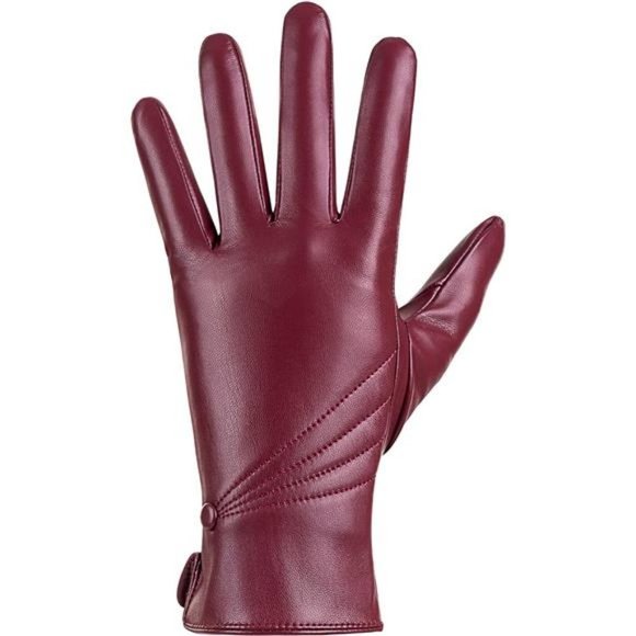 Women BlackWinter Leather Warm Touchscreen Driving Texting Cashmere Lined Gloves - Picture 6 of 8